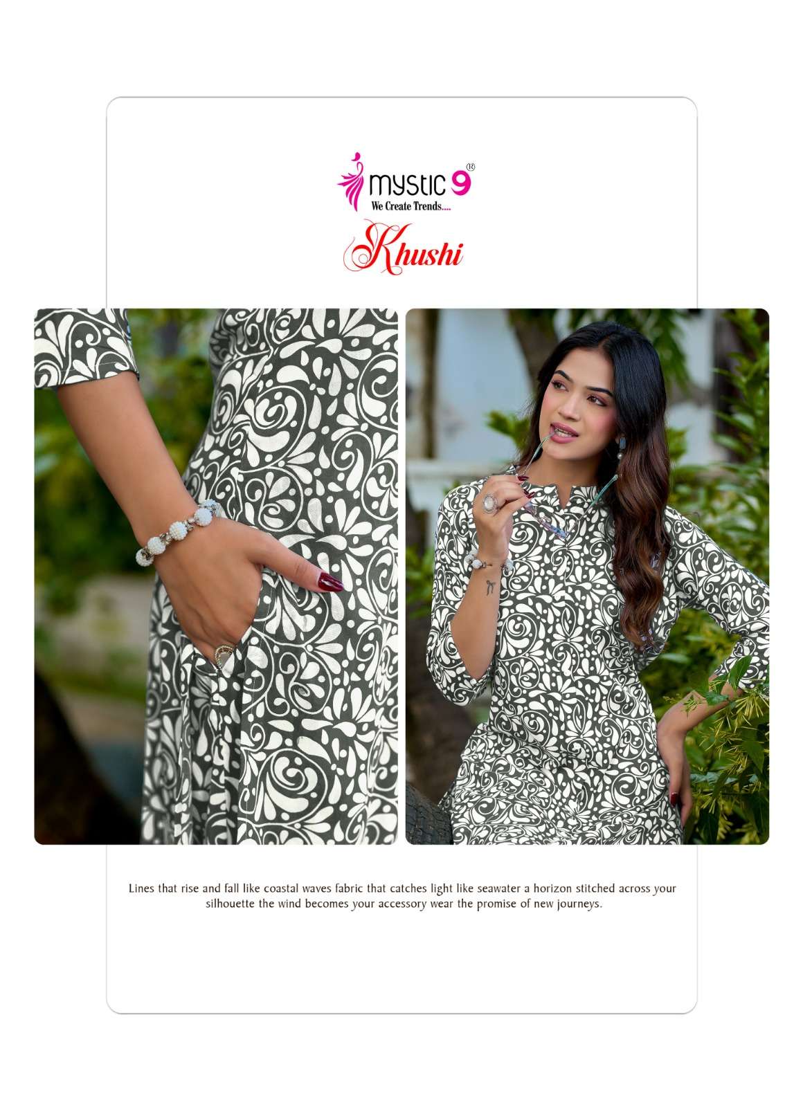 MYSTIC 9 KHUSHI VOL 9 HEAVY VISCOSE PRINT CO ORD SET CATALOGUE WESTERN OFFICE INDIA SHOP